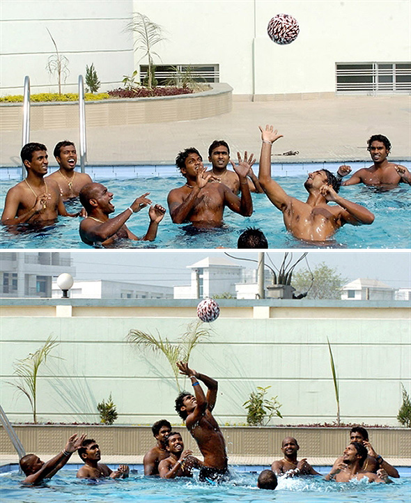 IC2010122851574.jpg Sri Lankan cricketers enjoy a game of pool volleyball