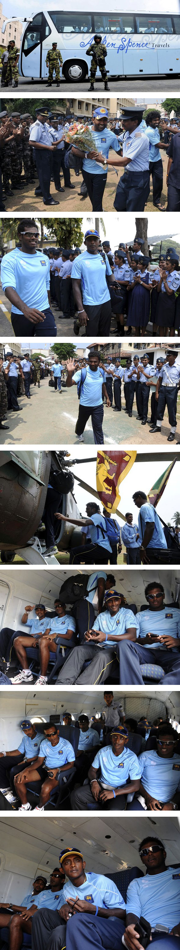 IC2011AFPWC54892.jpg Sri Lanka depart for World Cup opener in Hambantota in helicopter