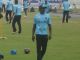 Ajantha Mendis looks on at a practice session at Galle