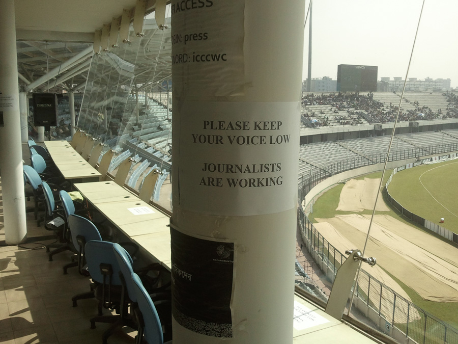 A notice inside the press box at the Shere Bangla Stadium Bangladesh v West Indies 1st Test Mirpur 2nd day November 14 2012