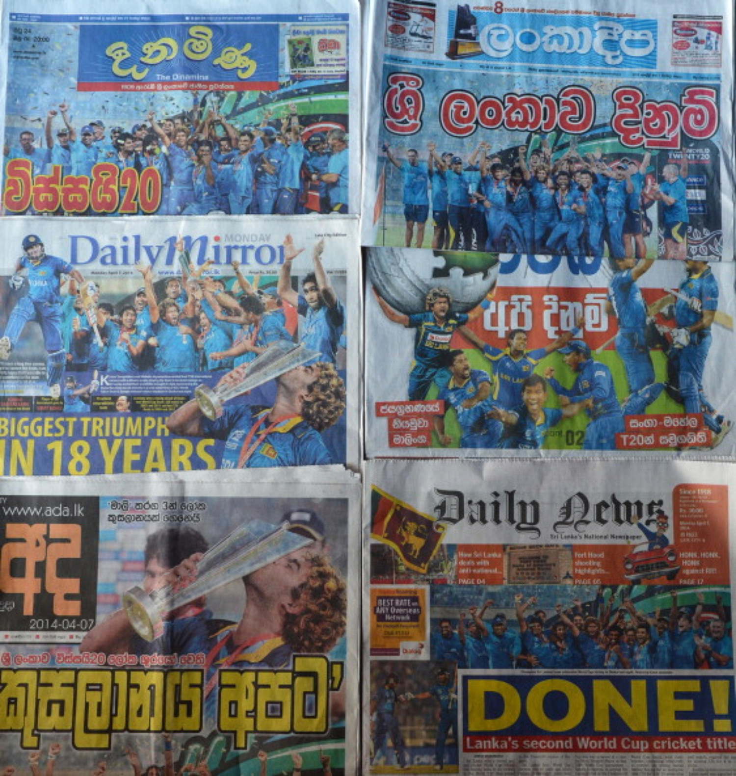 090_Del6308250.jpg Sri Lanka's World Cup win dominates newspaper headlines