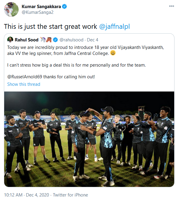 Sangakkara tweets about Viyaskanth
